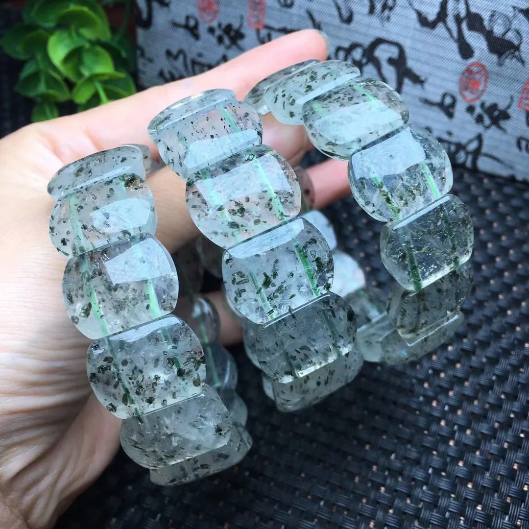 1 шт. Fengbaowu натуральный камень, зеленый слюдяной браслет, Овальный квадратный браслет из бисера, кристалл, исцеляющий камень, Модная бижутерия, подарок для женщин