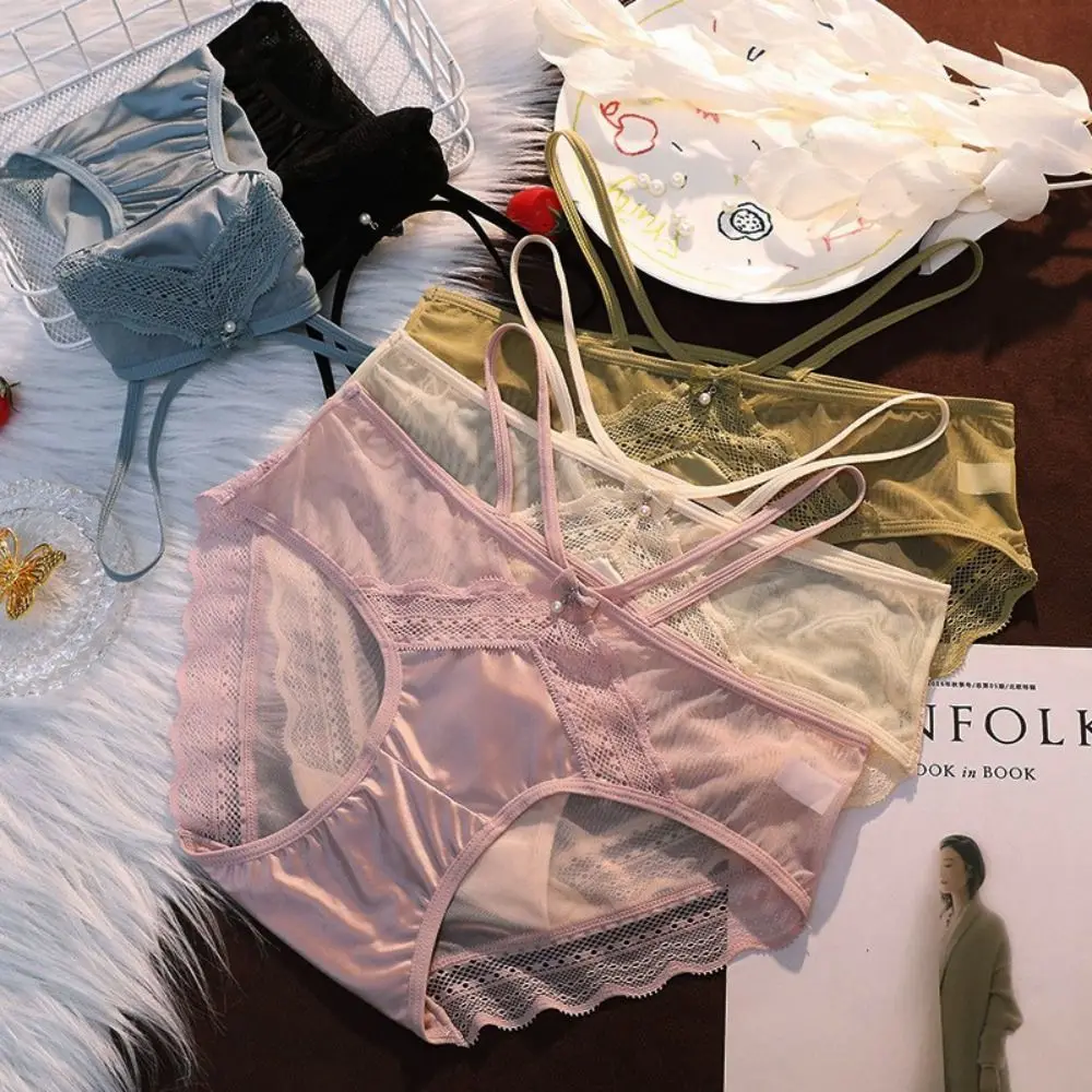 

Comfortable Bandage For Girls Mesh Solid Color Thin Belt Women Lace Panties Korean Underwear Ice Silk Sweet Briefs