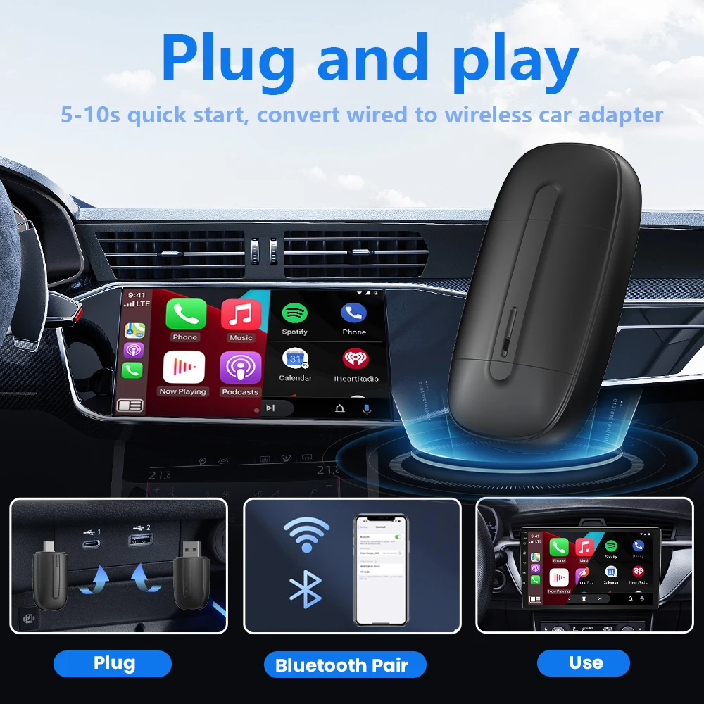 Carplay Wireles Android Auto USB Type-c Plug and Play Bluetooth 2в1 Smart Dongle для Jeep Compass Renegade Wrangler Cherokee