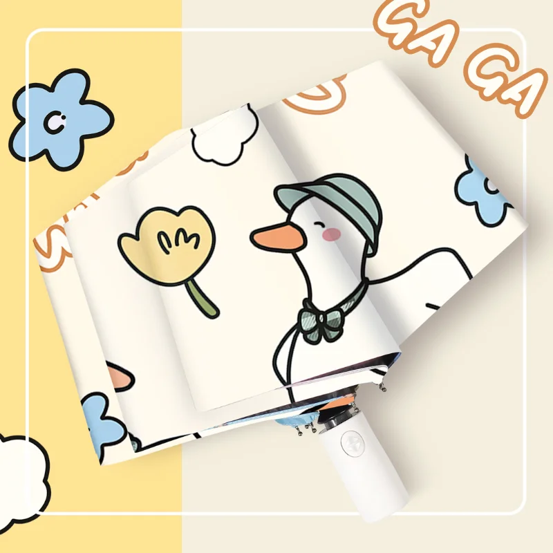 

Новый автоматический зонт с мультяшным изображением утки, ветрозащитный зонт для женщин, девушек, солнечные и дождливые Складные Зонты зонт