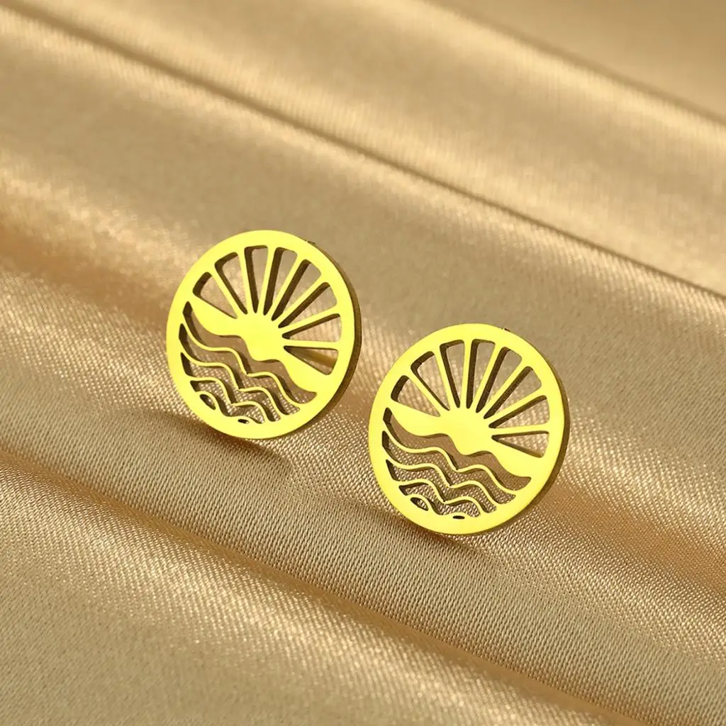 Простые серьги Cxwind с лазерной гравировкой модные из нержавеющей стали закатом