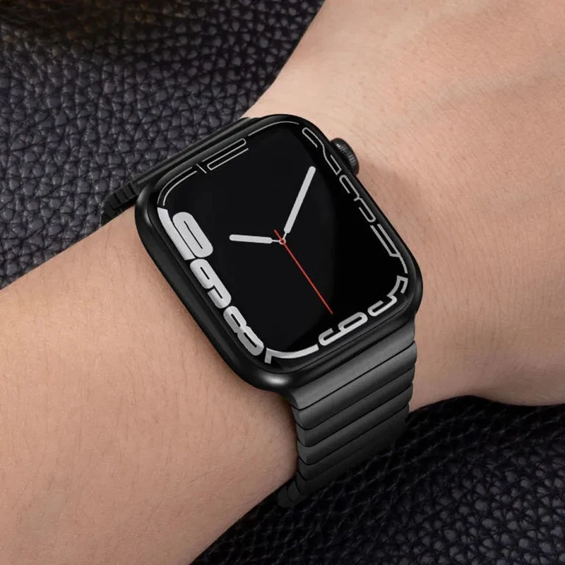 Solid Silver/ Solid Black Color Strap for Apple Watch 7 45mm 49mm Stainless Steel Smart Watch Wristband For iwatch 8 6 5 4 3 2 1