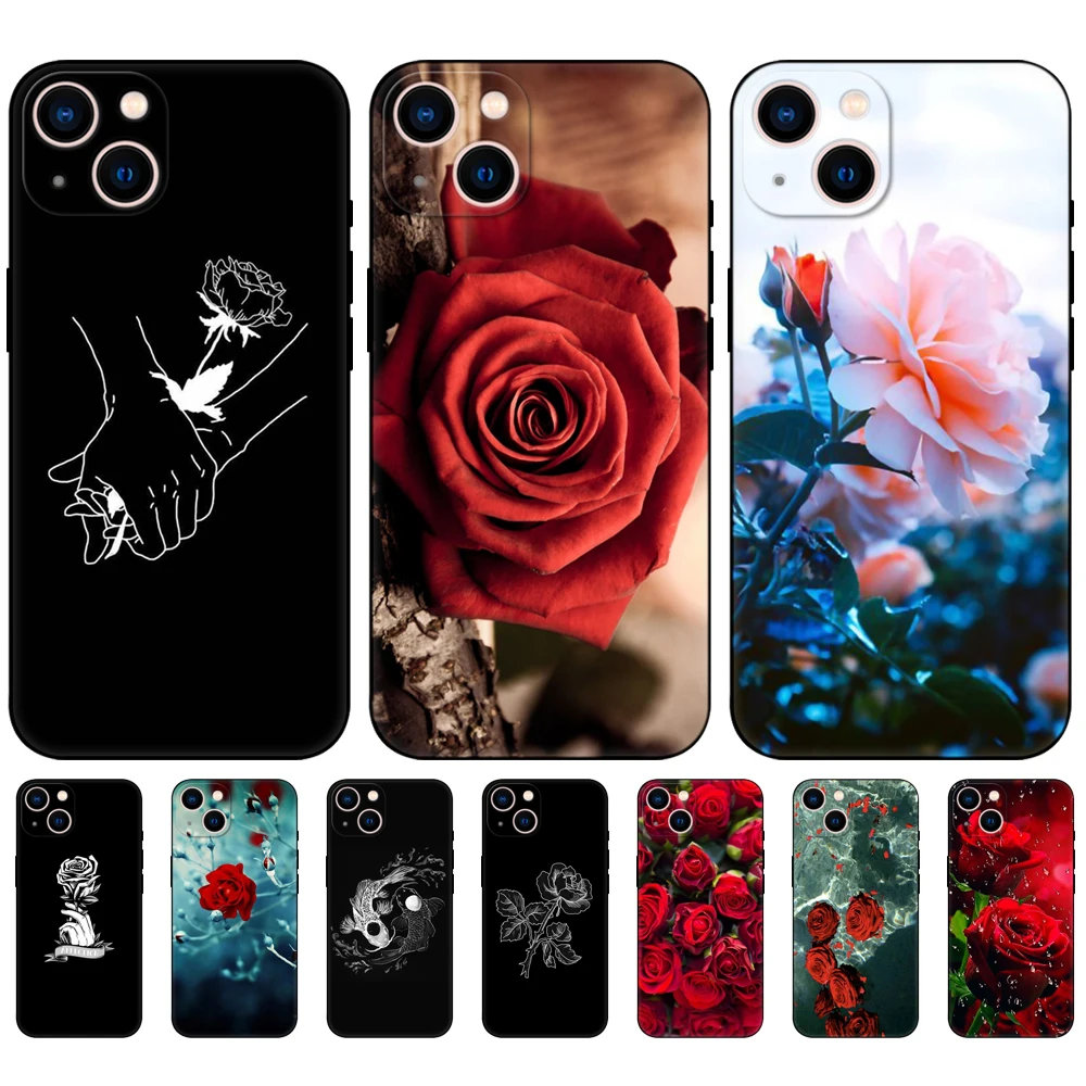 

Black tpu Cases For iphone X XS XR silicon phone bags for iphone xs max coque etui bumper back cover Red Roses Flowers