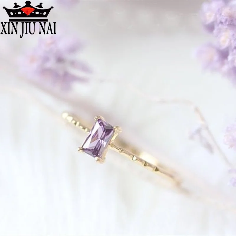 

Purple Lavender Gemstone Elegant Ladies Ring Simple Romantic Engagement Wedding Light Luxury Jewelry Accessories
