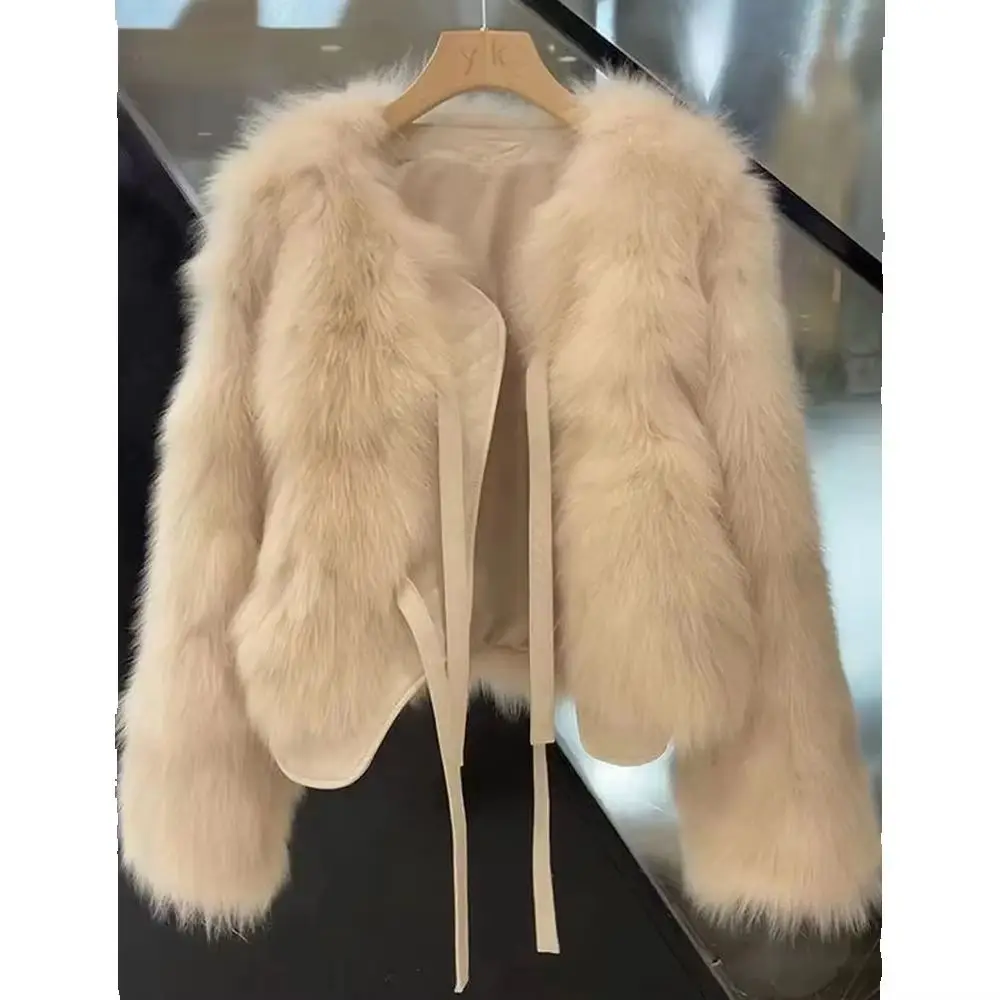 Безосезонное модное женское короткое пальто из искусственного лисьего меха