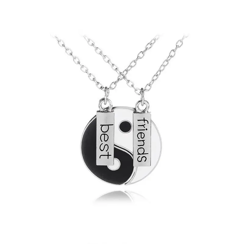 

Best Friends Necklaces Friendship Love Gift Tai Chi Yin Yang Pendant Necklace For Women Men (Black & Silver)