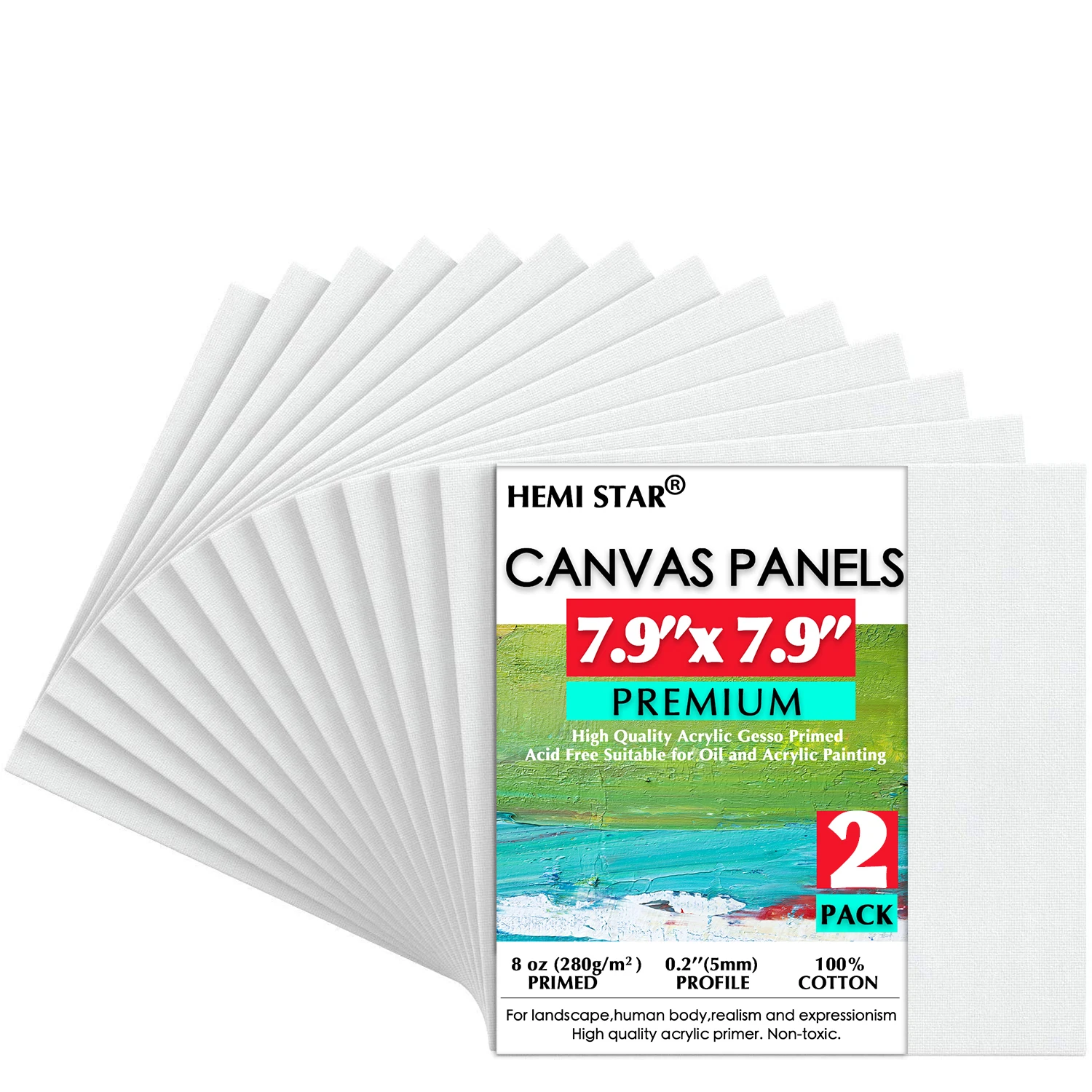 

Canvas Panels 2-Pack 8 Oz Primed Acid-Free 20x20cm-7.9x7.9in 100% Cotton Paint Canvas for Painting, Blank Canvas for Artist