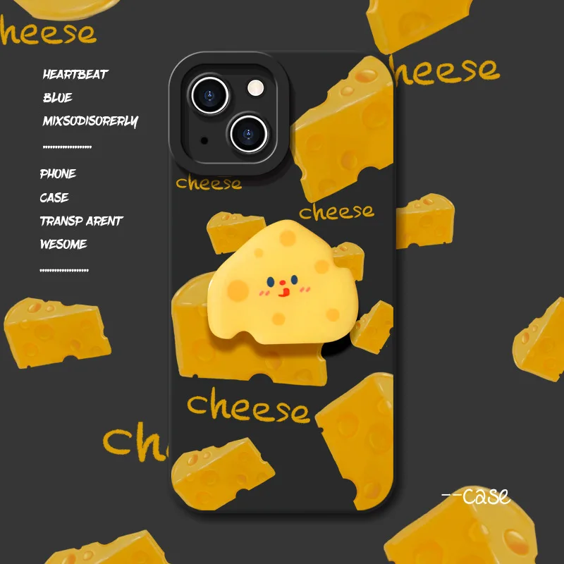 

Yellow Cheese Phone Case With Stand For iPhone 13 12 11 Pro Max Mini X XS XR 7 8 High Quality Case Liquid Silicone iPhone Case