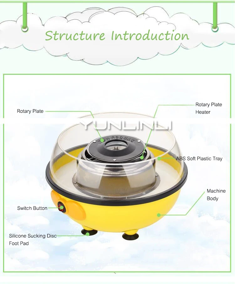 YunlinLi Мини-машина для сахарной ваты 500 Вт