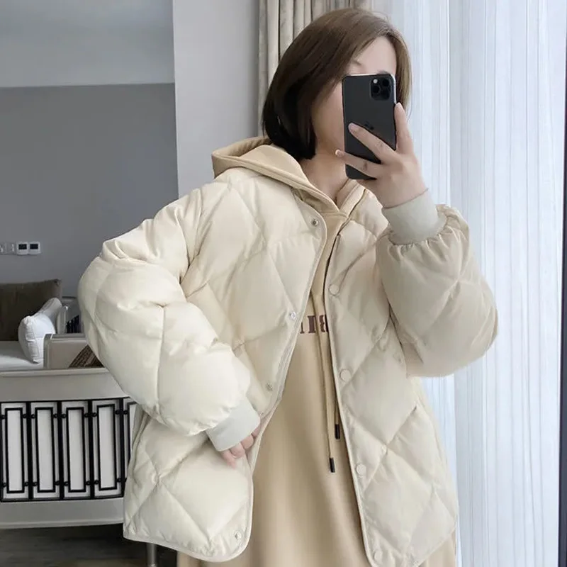

2022 Spring Autumn New Cotton Jacket Womens Fashion Loose Diamond Down Cotton Coat Women's Short Lightweight Breathable Parkas