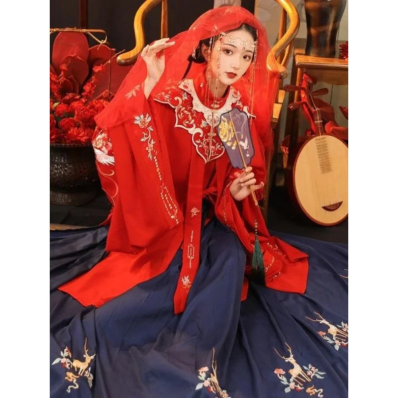 Женское сказочное китайское традиционное платье Hanfu костюм с вышивкой на плечах