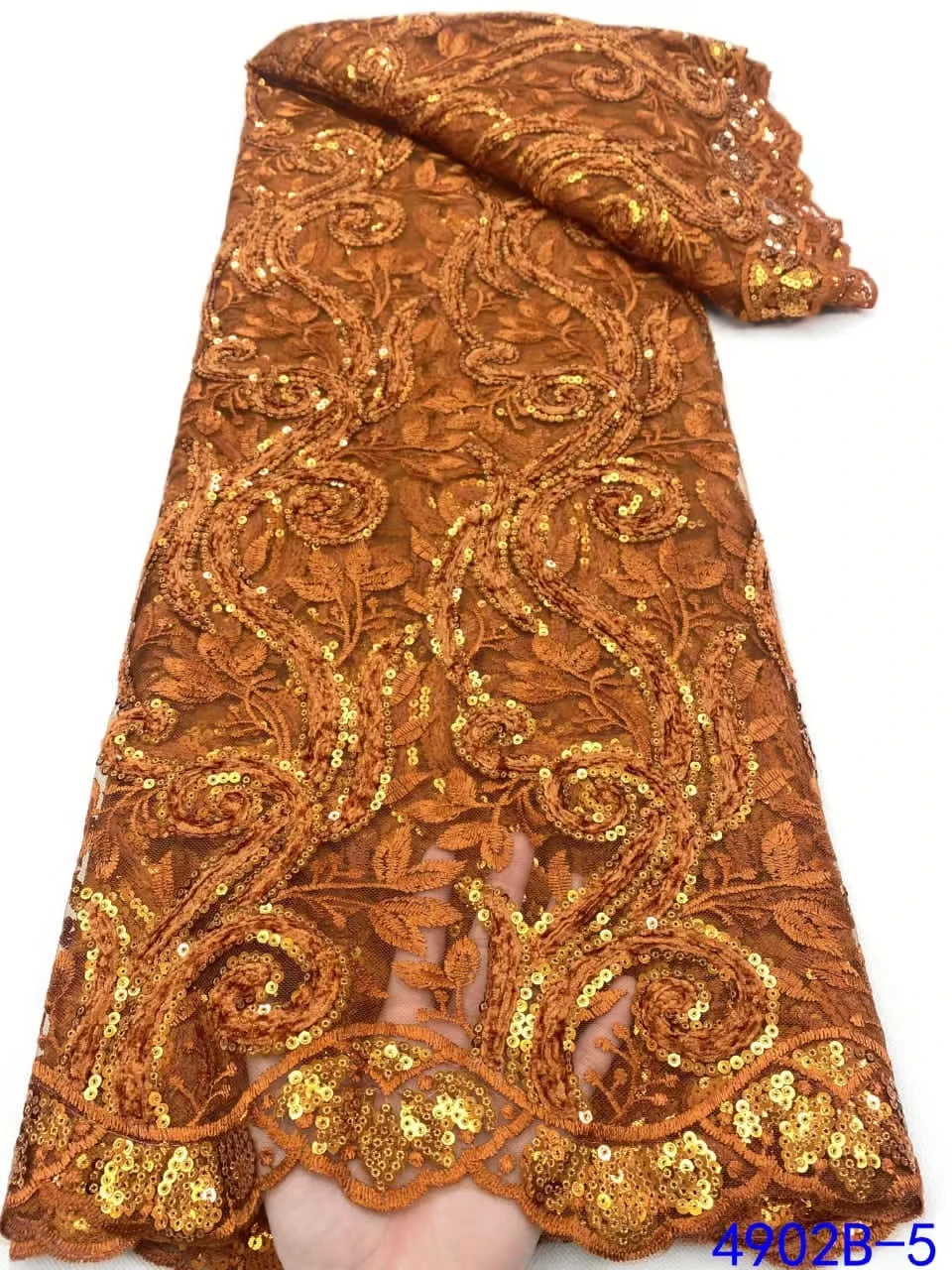 

Orange African Sequence Lace Fabric Nigeria Lace 2022 French Net Tulle Lace Sequins Fabric For Evening Party Dresses