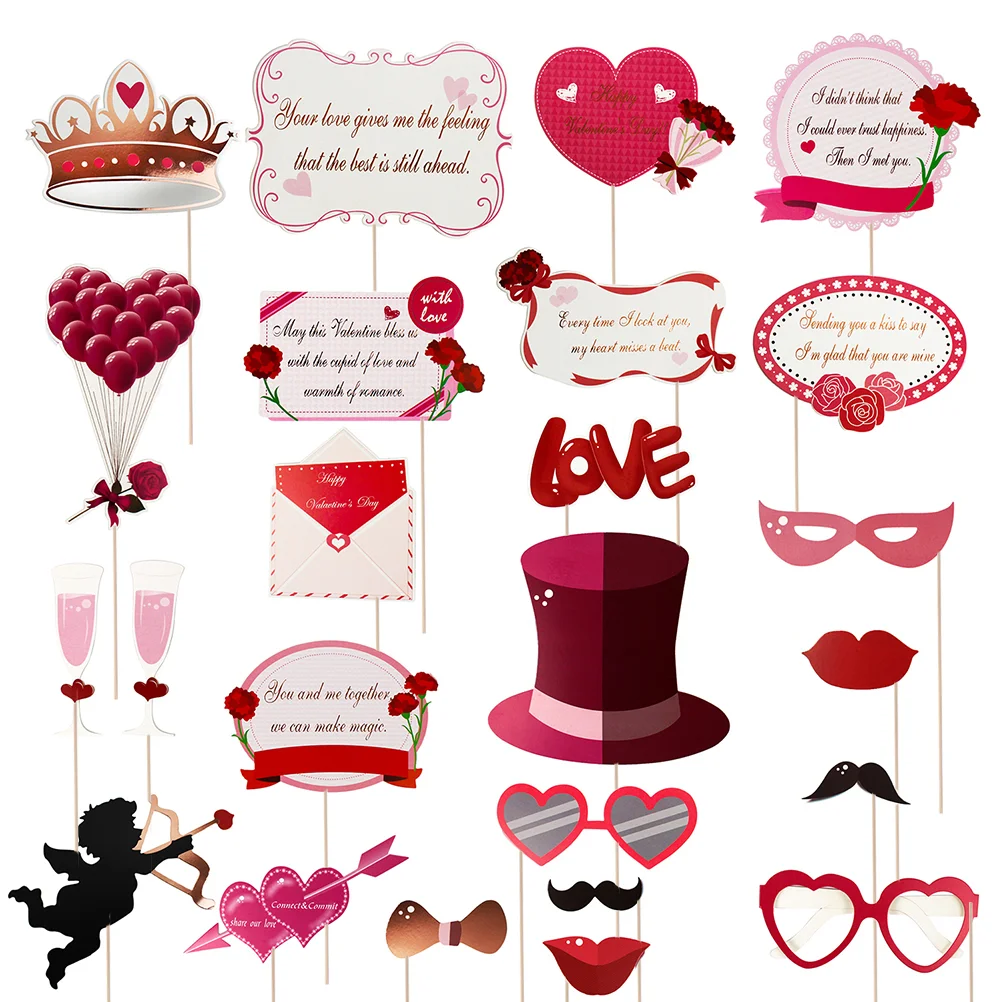 

Wedding Photo Booth Props Ornaments: 24pcs Selfie Signs Wedding Party Supplies Love Heart Photo Ornaments