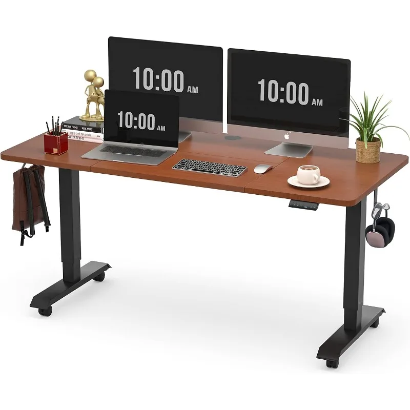 

Электрический стоячий стол Monomi, 55x28 дюймов, искусственный, домашний офис, сидячий стол (черная рамка/вишневый верх)