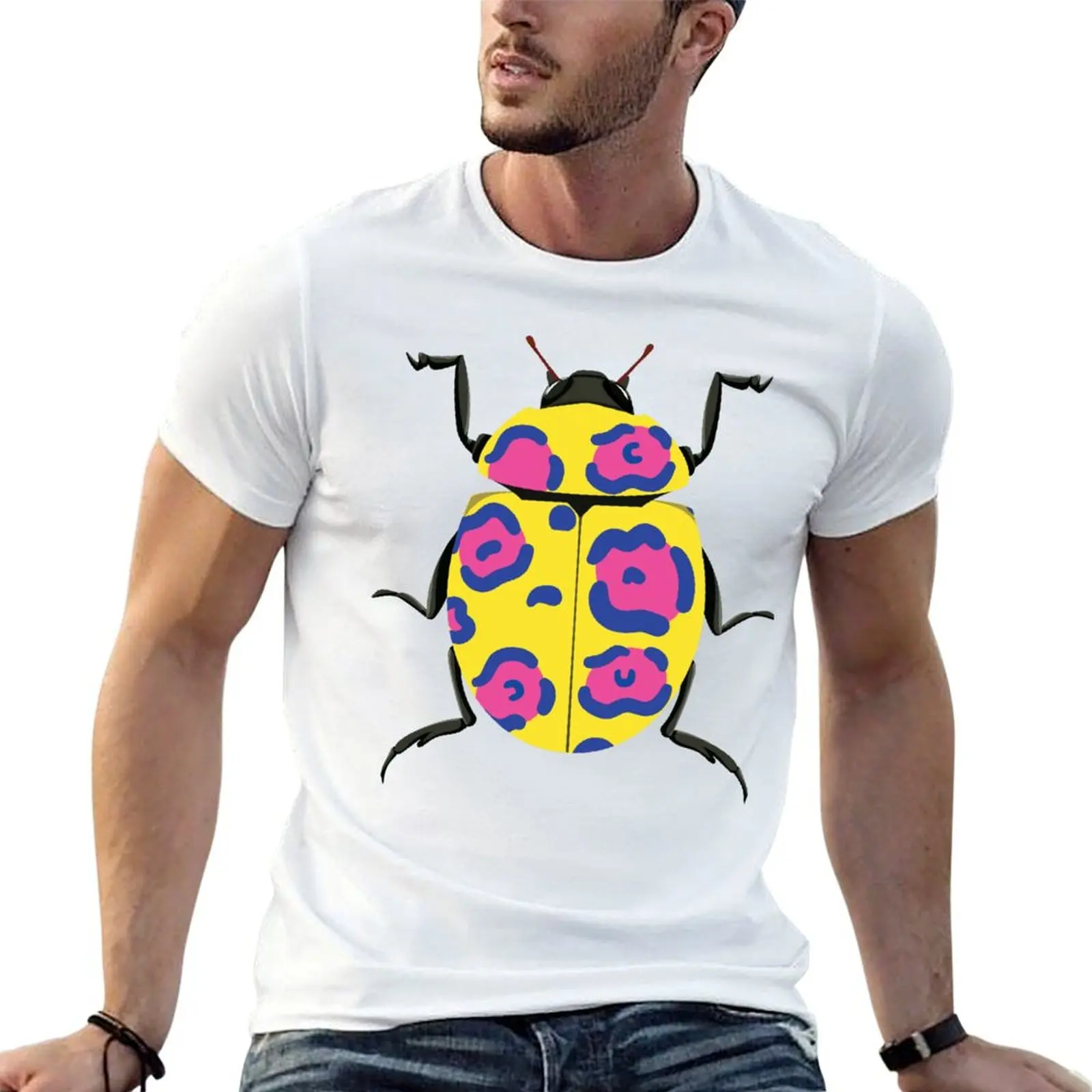 Фото Футболка Ladybug, мужская футболка, футболки с графическим принтом, мужская однотонная футболка №1