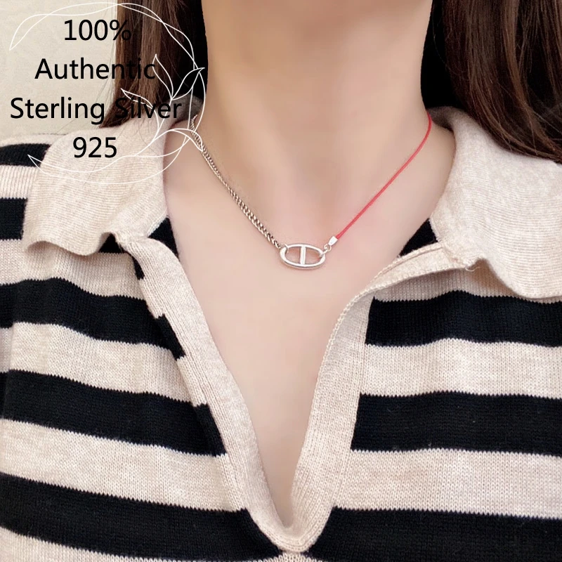 

Женский ошейник из серебра 925 пробы, Joyas De Plata, ожерелье с Красной веревкой в виде свиньи, оригинальное ювелирное изделие 체2022