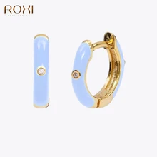 ROXI Copper Colorful Round Hoop Earrings for Women 2021 Trendy  Dripping Oil Jewelry Earrings Ins Zircon Crystals Huggie Earring