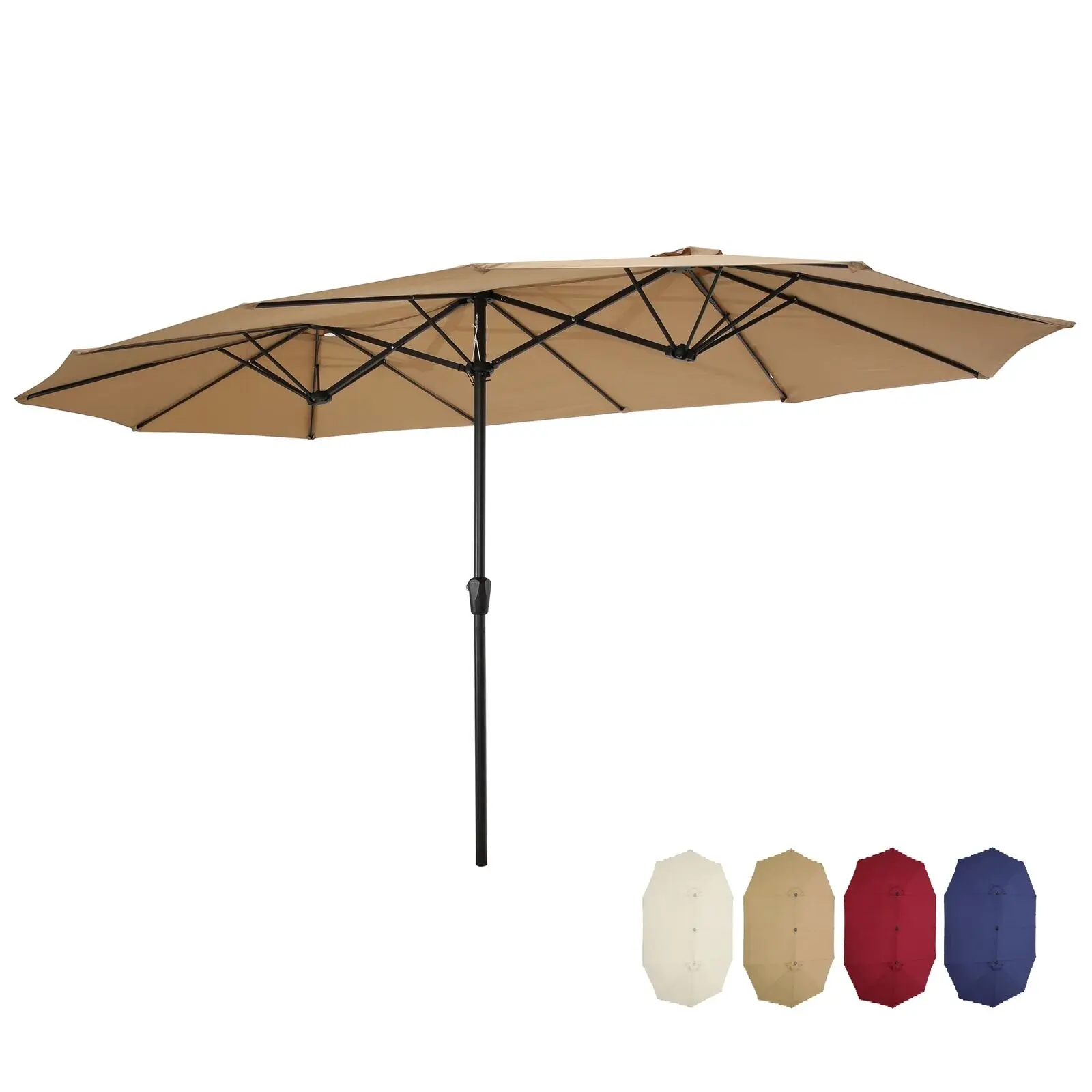 

15x9ft Large Double-Sided Rectangular Outdoor Twin Patio Market Umbrella