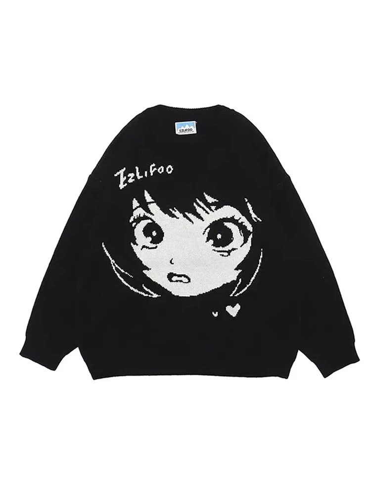 

Женский свитер оверсайз в стиле аниме Y2k, милые женские топы, пуловеры с длинным рукавом, уличная одежда, Готическая зимняя винтажная одежда