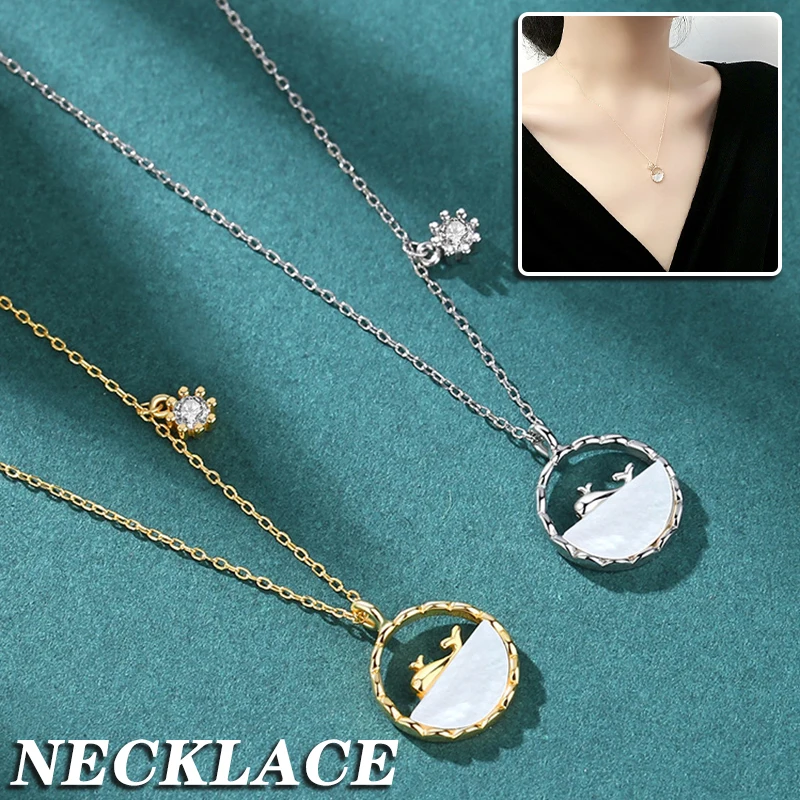 

Whale Pendant Necklace Elegant Simple Silver Choker Clavicle Chain Jewelry Gift for Women XRQ88