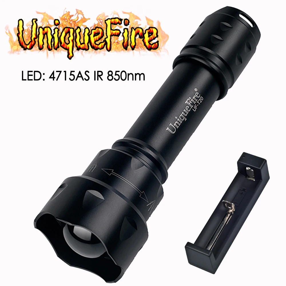 

UniqueFire T20 5 Вт 4715AS IR 850нм светодиодный фонарик 38 мм с выпуклыми линзами, масштабируемый черный фонарик с USB зарядкой, охотничий фонарик