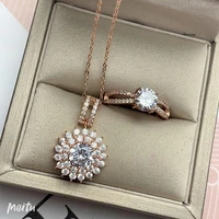 meibapj 1 carat d color real diamond jewelry set 925 solid silver necklace ring wedding jewelry for women