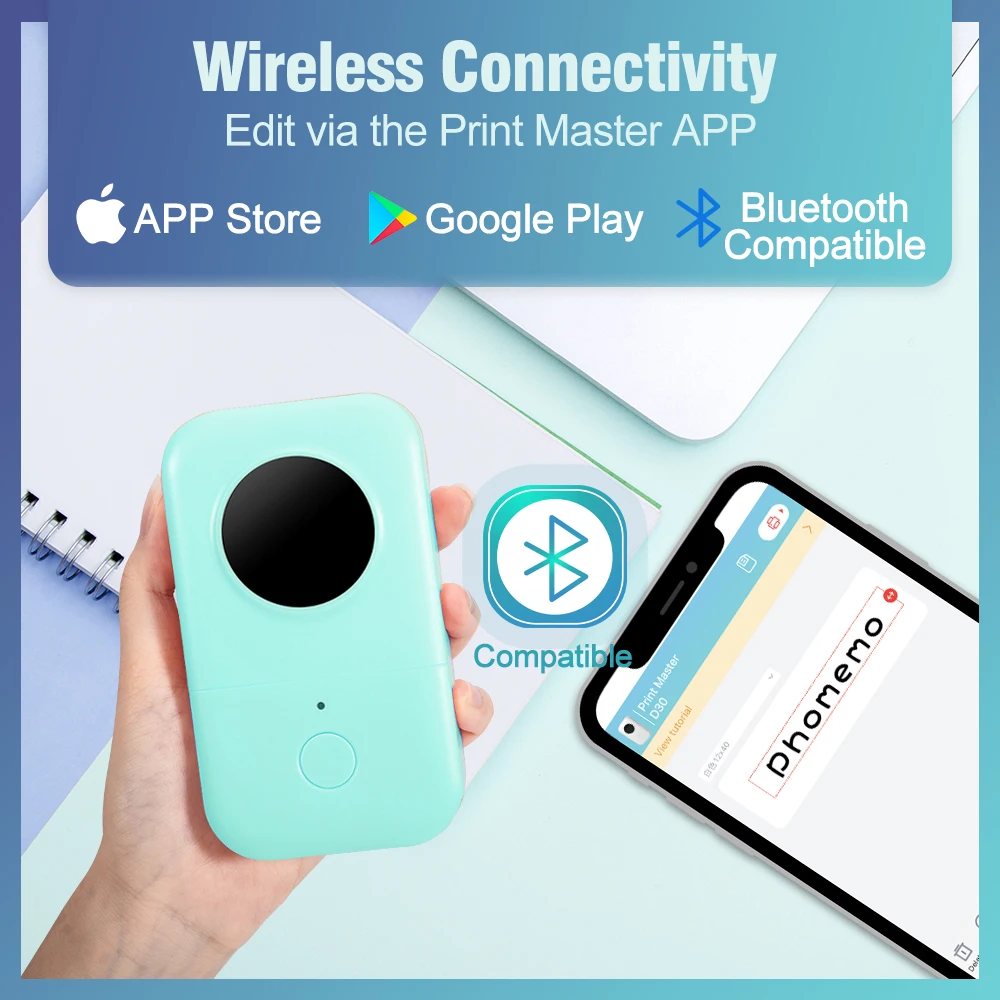 Портативный карманный принтер Phomemo D30 дешевый беспроводной термопринтер BT для
