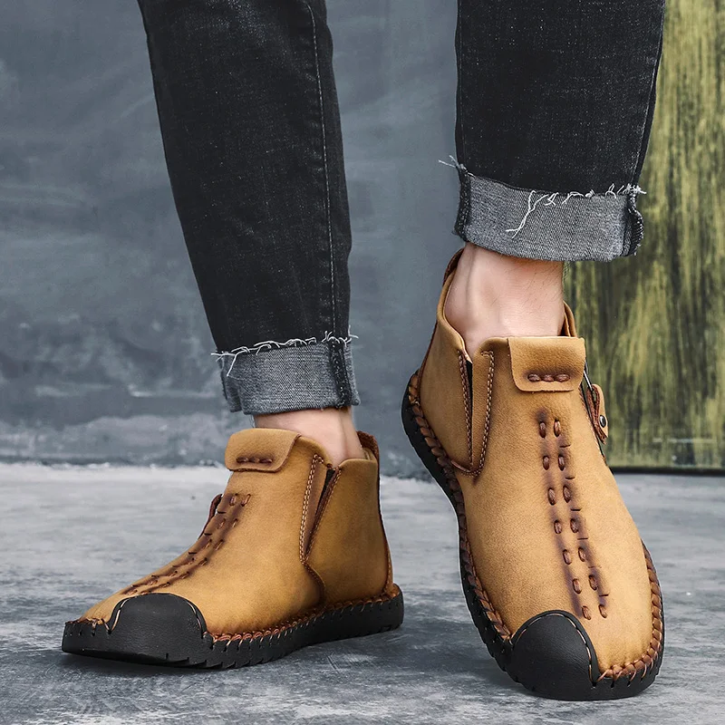 2022 Retro Classic British Style Men's Leather Shoes Handmade Shoes Breathable Driving Shoes Casual Leather Shoes Ankle Boots