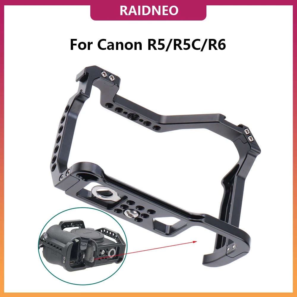 

Aluminum Alloy Camera Cage for Canon EOS R6 R5 R5C Protective Frame Rig with Cold Shoe Handle Locating Holes 1/4 3/8 Screw Holes