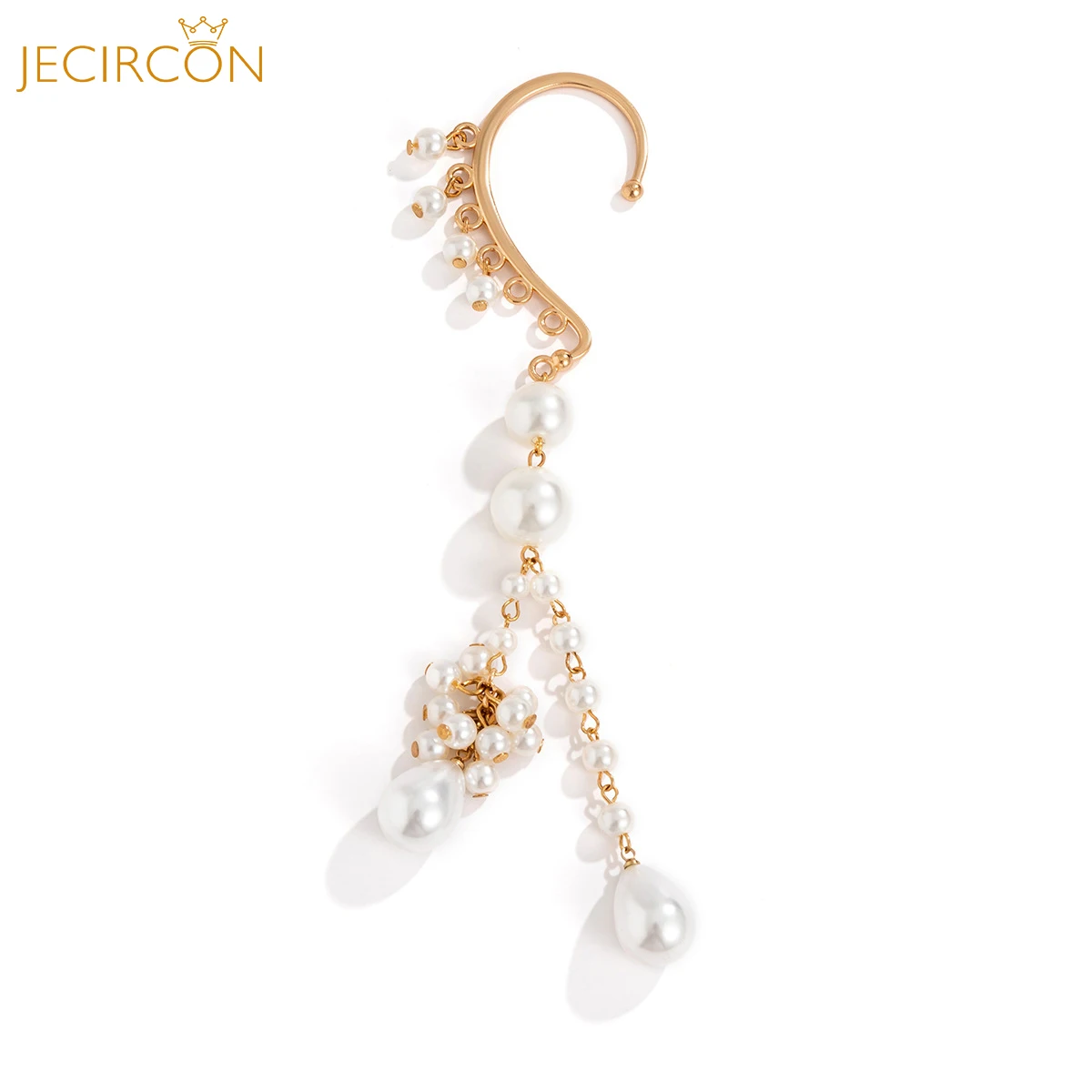 

JECIRCON Fashion Pearl Tassel Not Perforated Ear Clip for Women Noble Temperament New Trend Ear Hanging Jewelry Accessories