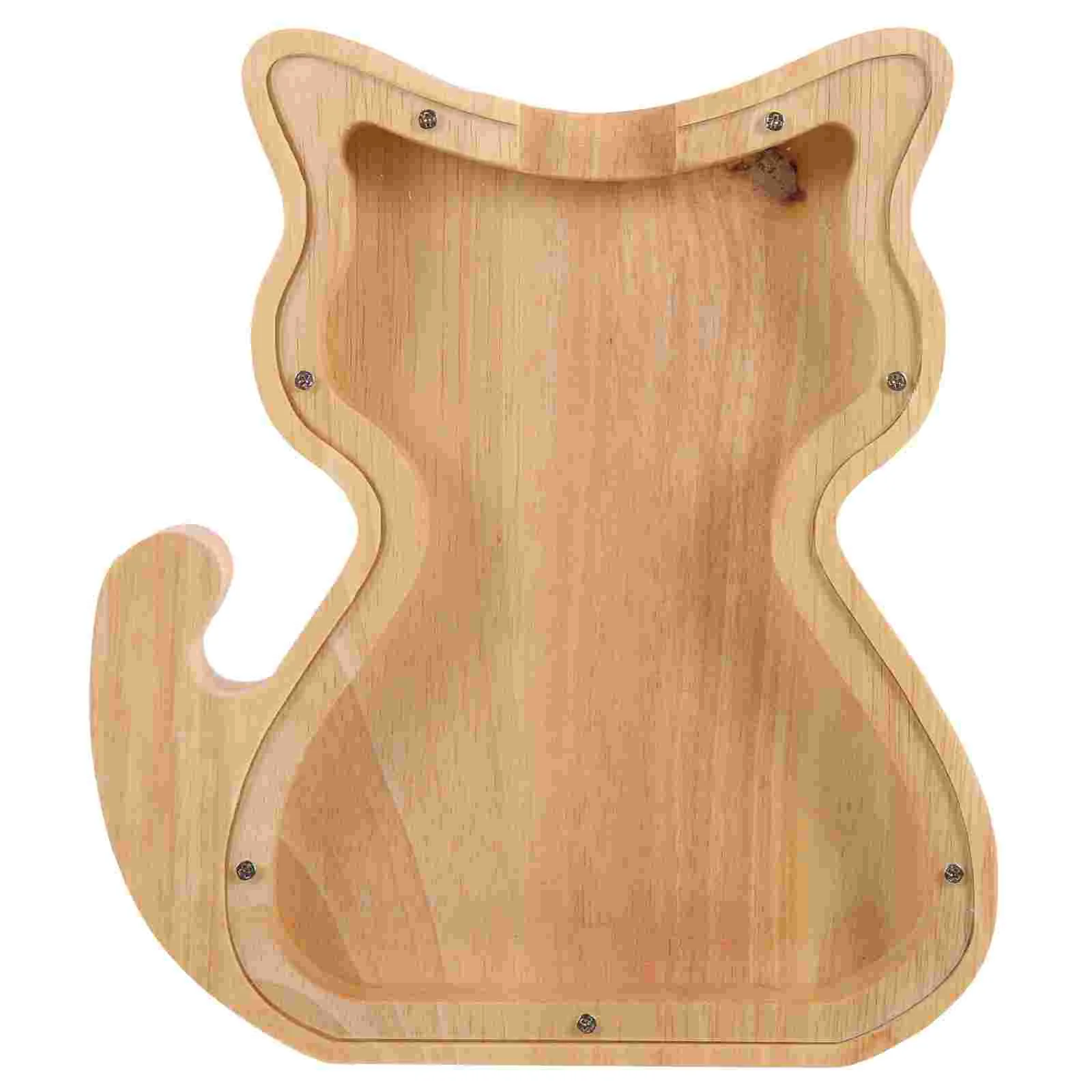 

Bank Piggy Cat Money Wooden Saving Clear Box Jar Savings Coin Kitten Animal Unbreakable Statue Pot Shadow Through See Pet Kids