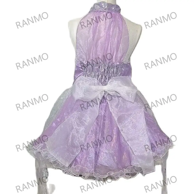 Фиолетовая органза с бантом и лентой открытыми плечами сексуальное платье