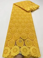 5yardspc latest hand cut african cotton lace fabric gorgeous yellow embroidered swiss voile lace for party dress