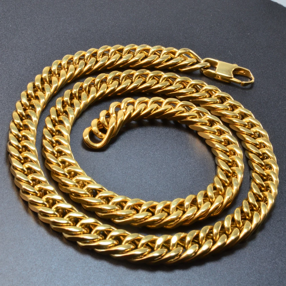10mm Mens Double Weave Necklace Stainless Steel 18K Gold Plated Hip Hop Fashion