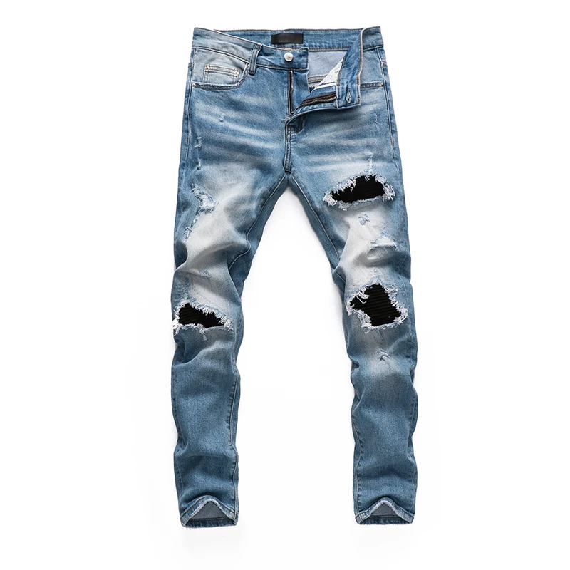 

Mens Designer Jeans Distressed Ripped Biker Slim Fit Motorcycle Denim Fashion Jean Mans Pants Casual Elastic Trousers 8287