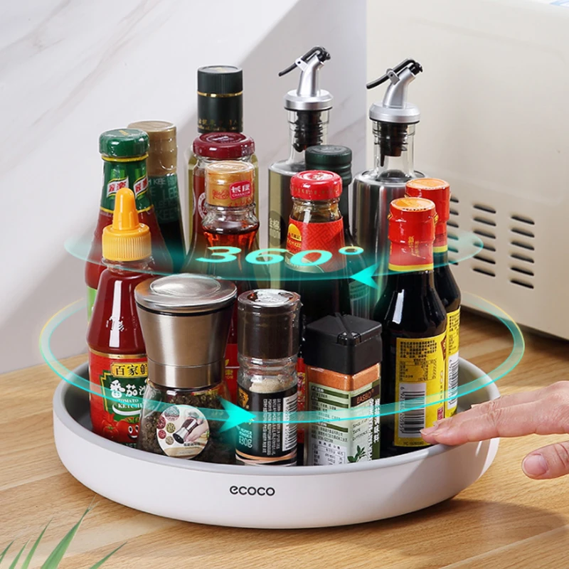 

Rotating Spice Storage Rack Multifunctional Seasoning Organizer Shelf Oilproof Non-slip Tray Supplies Holder For Kitchen