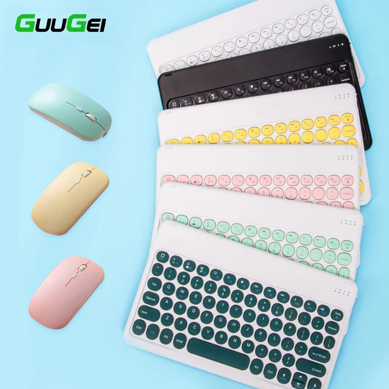 

Беспроводная Bluetooth клавиатура и мышь GUUGEI, бесшумная портативная мини-клавиатура 2,4G, полноразмерная клавиатура, мышь для ПК, телефона, планше...