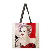 watercolor print linen fabric handbag shopping office reusable casual shoulder bag