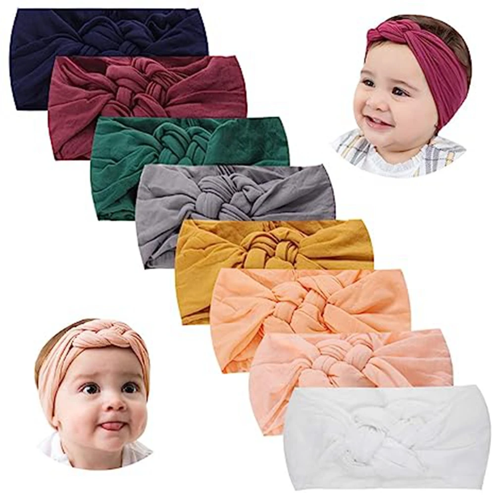 

Baby Girl Headband Nylon Hairbands Baby Bows Knotted Headband Turban for Newborn Infant Toddlers Kids Hair Accessories 8PCS