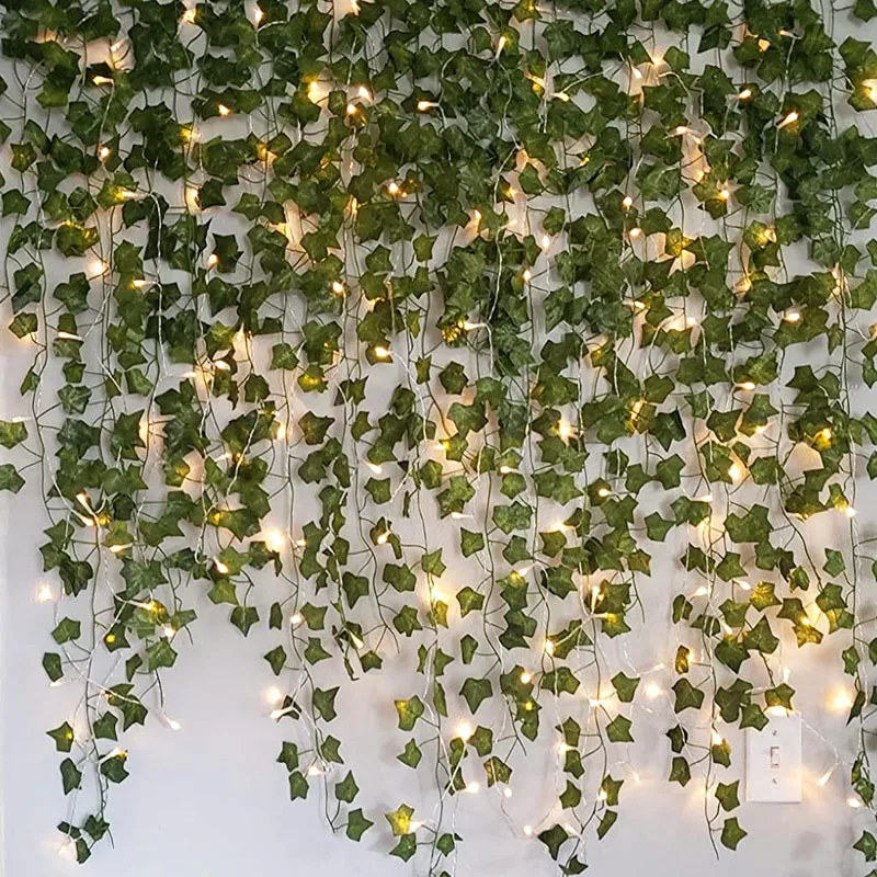 

2.3m Artificial Creeper Green Leaf Ivy Vine with 2m LED String Lights DIY LED Leaf Garland For Wedding Party Decorative Light