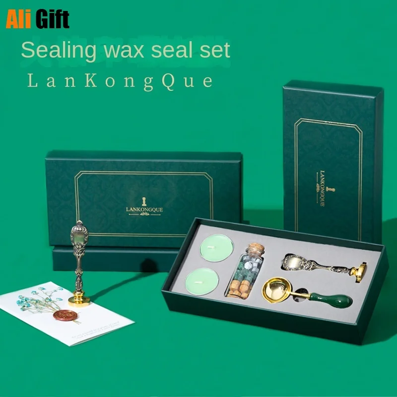 

Vintage Sealing Wax Tablet Beads Candle Detachable Spoon Stamp Set with Storage Box Kit DIY Envelope Invitation Craft