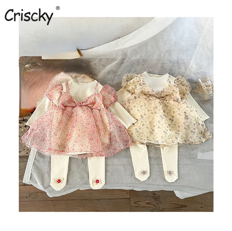 

Autumn Newborn Infant Baby Puff Sleeve Floral Rompers Kids Princess Two-Piece Baby Clothing Born Baby Girl Clothes