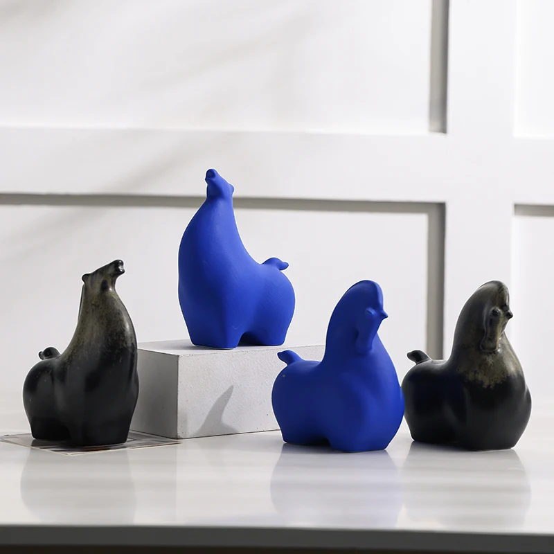 

New Chinese Color Glaze Crafts Ceramic Horse Ornament Home Ornament Study Antique Shelf Living Room Entrance and Wine Cabinet So