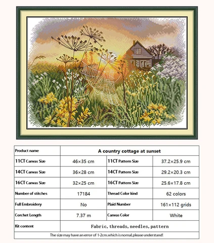 Набор для вышивки крестом Joy Sunday "Деревенский коттедж на закате"