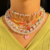 korean fashion colorful rice bead pearl choker necklace for women heart constellation letter pendant necklace boho jewelry gift