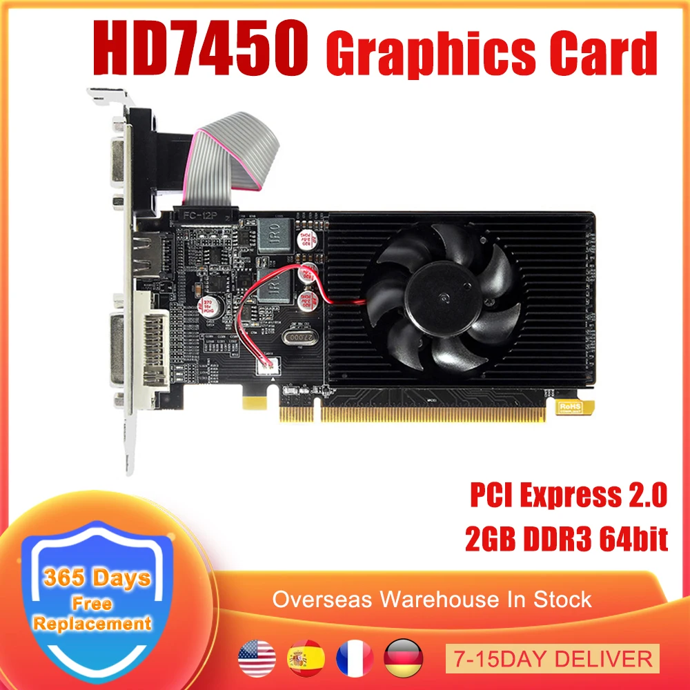 Видеокарта HD7450 2 ГБ DDR3 64 бит PCIE Pci Express 0 Компьютерная видеокарта для AMD Radeon VGA DVI