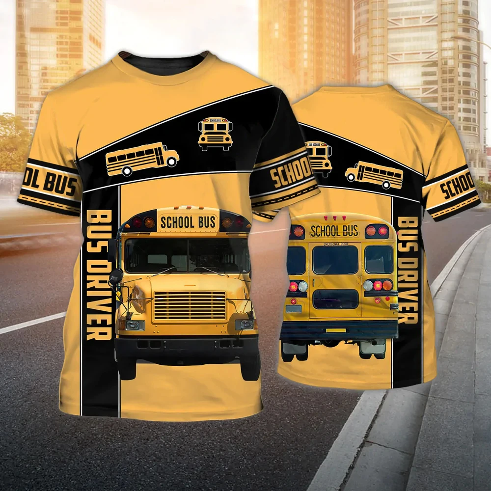 

Футболка мужская с 3D-принтом школьного автобуса, модная трендовая униформа для водителя в стиле Харадзюку, свободная футболка оверсайз с кр...