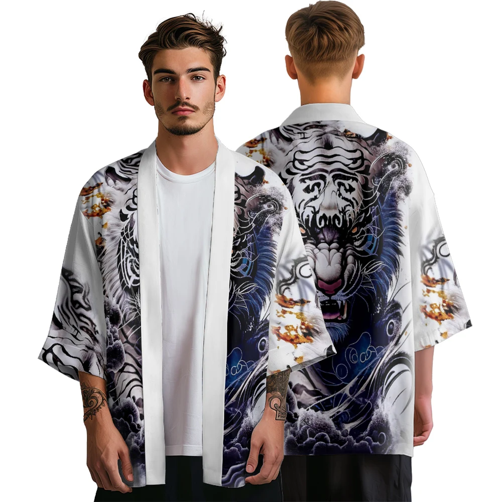 Халат-кимоно для мужчин и женщин хаори с японским тигровым принтом традиционный