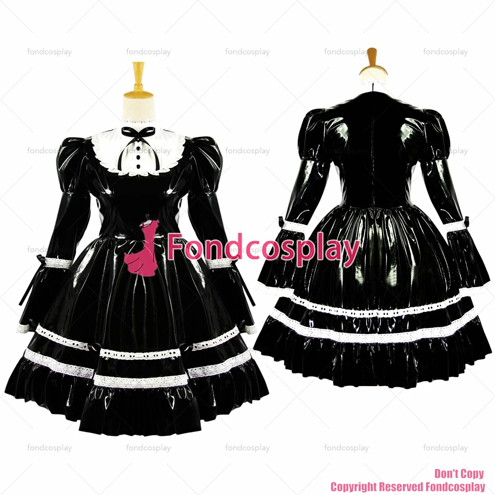 

tailor-made sexy adult dressing cross maid sissy short lolita gothic black thin pvc dress lockable uniform custom-made[g615]
