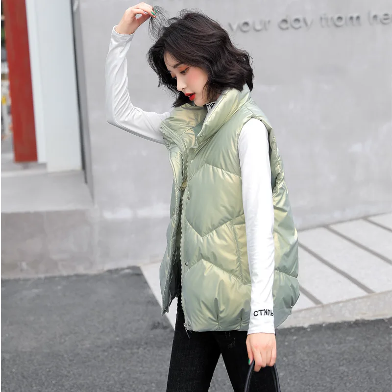 

2023 Autumn Winter Women Solid Loose Vest Stand Collar Short Vest Jacket Cotton Padded Women Windproof Warm Waistcoat E392